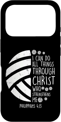 Vista 30 de Funda de regalo para iPhone 17 con versículo bíblico de Dios Jesús con texto en inglés "Volleyball i can do th