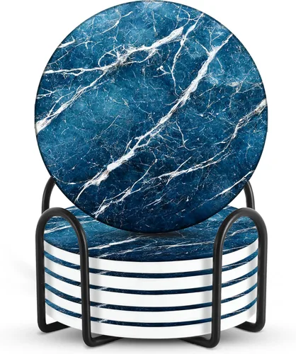 Vista 11 de Emerson - Posavasos absorbentes para bebidas, juego de posavasos de piedra natural con soporte, posavasos para mesa de café, protección de mesa