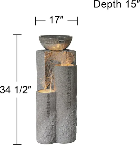 Vista 4 de Cuenco y columnas de mármol sintético, 34 1/2" de alto, fuente para interiores y exteriores