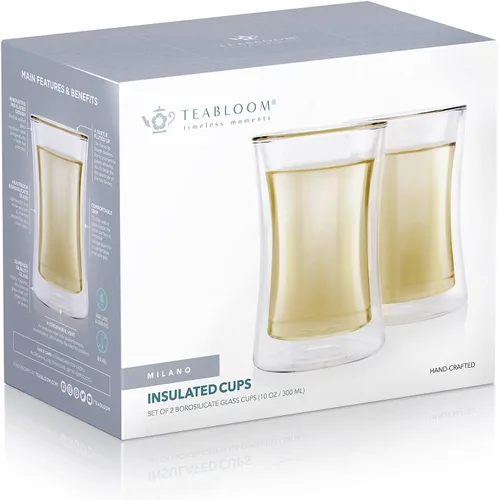 Vista 5 de Teabloom Moderno vaso de degustación aislado – Juego de 2 vasos de doble pared (10 oz / 10.1 fl oz) – Colección Milano