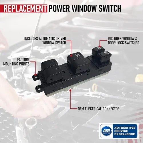Vista 4 de Interruptor de elevalunas eléctrico para Nissan Frontier, Nissan Xterra – Sustituye a modelos 25401-EA003-2005, 2006, 2007, 2008, 2009, 2010, 2011