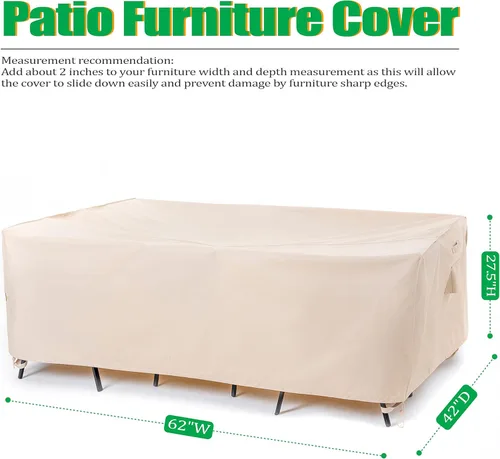 Vista 2 de F&J Outdoors Fundas para muebles de patio, impermeables, resistentes a los rayos UV, para juego de mesa y sillas, beige, 62"x42