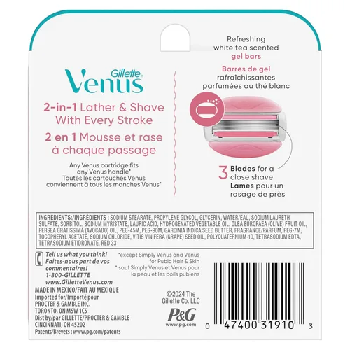 Vista 9 de Gillette Venus ComfortGlide - Rastrillo de afeitar para mujer, té blanco (6 repuestos)