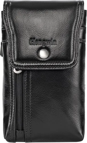Vista 8 de Hengwin Funda de cuero genuino para teléfono celular para cinturón, funda para cinturón para iPhone 17 Pro 16e 15 Pro 14 Pro 13 Pro 12 Pro Samsung