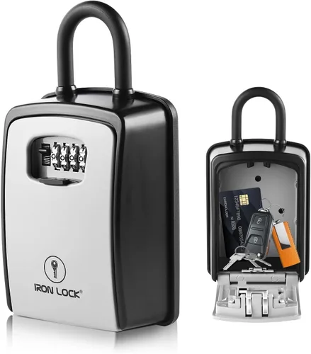 Vista 11 de Iron Lock Caja de bloqueo de llave portátil con grillete de cable y montaje en pared, caja de metal resistente al agua para llaves con código