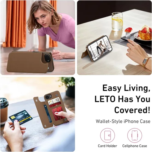 Vista 160 de LETO para iPhone 15 Pro Funda tipo cartera - Tapa tipo folio con patada - Diseños de moda - Tarjetero - Funda protectora para mujeres y niñas - 6.1