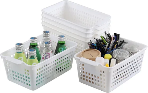 Vista 9 de Paquete de 6 cestas de almacenamiento de plástico blanco, cesta de almacenamiento pequeña