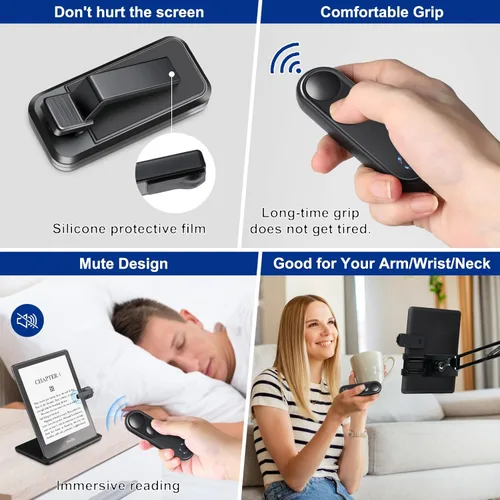 Vista 6 de RF - Control remoto de volteo de página para Kindle Paperwhite Oasis Scribe Kobo, volteador de página con clic para Kindle, accesorios para iPhone