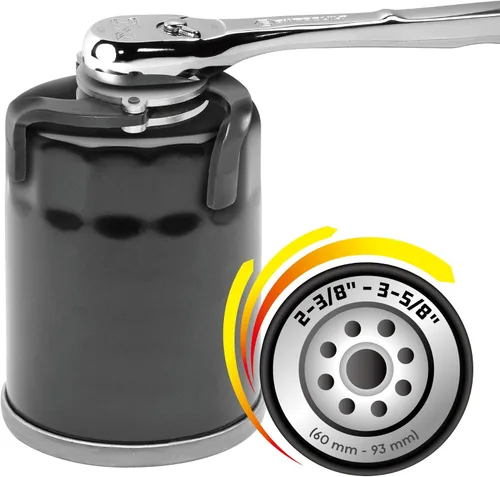 Vista 4 de Powerbuilt Llave de filtro de aceite Spider 3 Jaw universal y autoajustable, rango de 2-5/16" a 3-9/16" (2.362 in a 3.543 in), imanes integrados