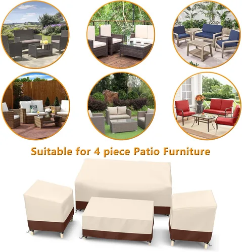 Vista 4 de STARTWO Juego de 4 fundas impermeables para muebles de patio al aire libre, para sillas de 32 pulgadas, sofá biplaza de 56 pulgadas, mesa auxiliar