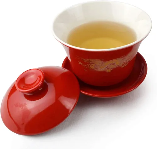 Vista 6 de Gaiwan - Juego de 2 tazas de porcelana de 8 onzas, diseño de dragón chino y fénix