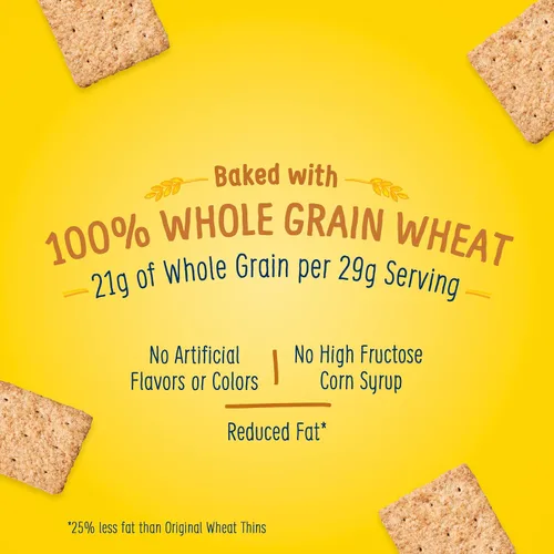 Vista 5 de Wheat Thins Snacks reducidos en grasa, galletas de trigo integral, galletas de aperitivos, tamaño familiar, 12.5 onzas