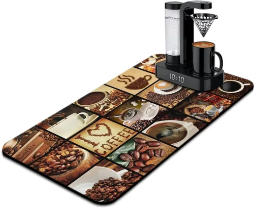 Vista 86 de Tapete de barra de café para encimeras 19inx12in, absorbente para ocultar las manchas, antideslizante, accesorios para bar de cafetería, cabe debajo