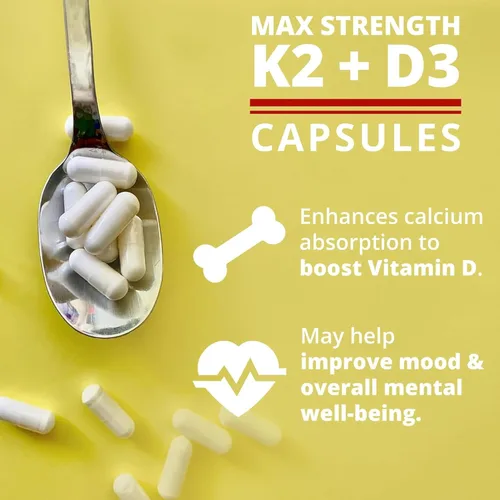 Vista 2 de Dr. Boz Cápsulas K2+D3 [66 unidades] con Bioperine® para una mejor absorción - Suplemento de vitamina D - Suplemento de vitamina K (MK-7) - Apoya