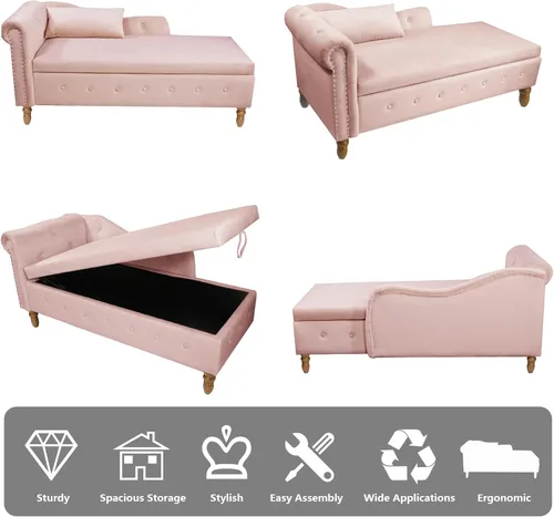 Vista 59 de Aoowow Banco de almacenamiento de terciopelo para dormitorio, extremo de la cama, sofá con brazo enrollado, tumbona para interiores con Gris