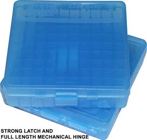 Vista 3 de MTM Caja para munición con tapa abatible de 100 balas, 40/45/10 mm, calibre (Azul claro)
