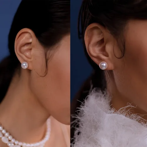 Vista 3 de Pendientes de perlas de plata de ley 925 con perlas cultivadas en agua dulce para mujer, tamaño a elegir