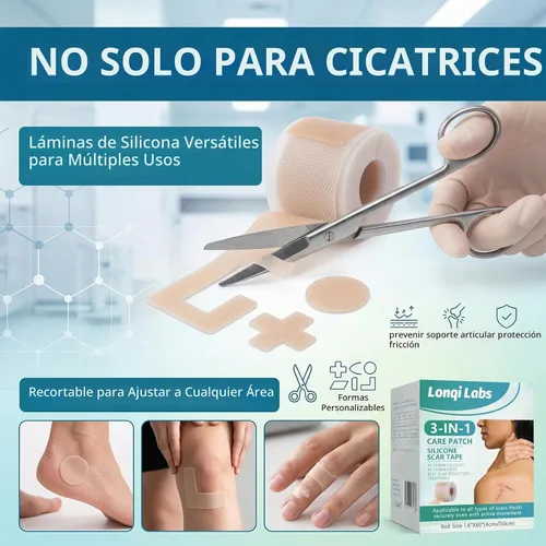 Vista 3 de Lonqi - Parche de cuidado 3-1, parche Lonqi Labs Patch, cinta de silicona para cicatrices para todo tipo de piel, arrugas, reutilizable