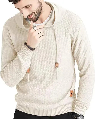 Vista 3 de Zaitun - Sudadera de punto con capucha para hombre, de manga larga, color liso, suéter con capucha
