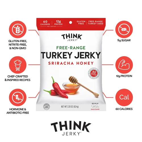 Vista 3 de Carne seca sabor chipotle dulce de Think Jerky. Deliciosa carne seca hecha por un chef. Carne de res alimentada con pasto, sin gluten, antibióticos