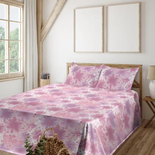 Vista 14 de Ambesonne Forest Sheet Set, Fantasy Jungle Floral Ornaments and Leaves Exotic Print Artwork, Fitted and Flat Sheet with Pillowcases Bedding Accent 4