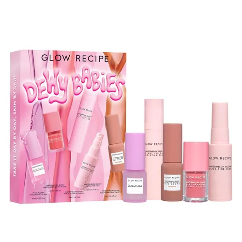 Glow Recipe Dewy Babies Set de Cuidado de la Piel de Viaje - Suero de Ácido Hialurónico Plum Plump + Gotas de Rubor Tintado Dewy Flush + Hidratante