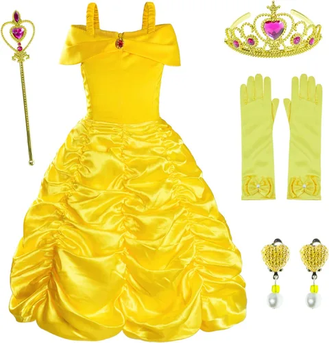 Disfraz de princesa para niñas, fiesta de cumpleaños con accesorios (corona, varita, aretes, guantes)