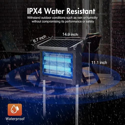 Vista 7 de Exterminador solar de insectos para exteriores, batería recargable de 4500 V de 4000 mAh, panel solar desmontable, matamosquitos impermeable