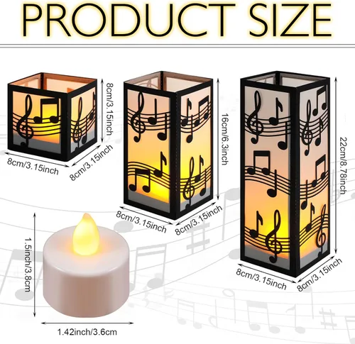 Vista 3 de Rossesay 12 juegos de centros de mesa musicales para mesa, 3 tamaños, notas musicales, cajas de linternas de papel, ideas de mesa para decoración