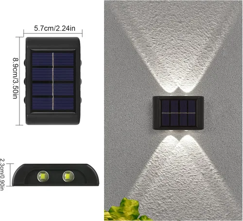 Vista 2 de MSUIINT Luces solares para valla, 4 luces para exteriores, lámpara solar de pared para cubierta, 4 luces LED, iluminación de abajo, impermeable