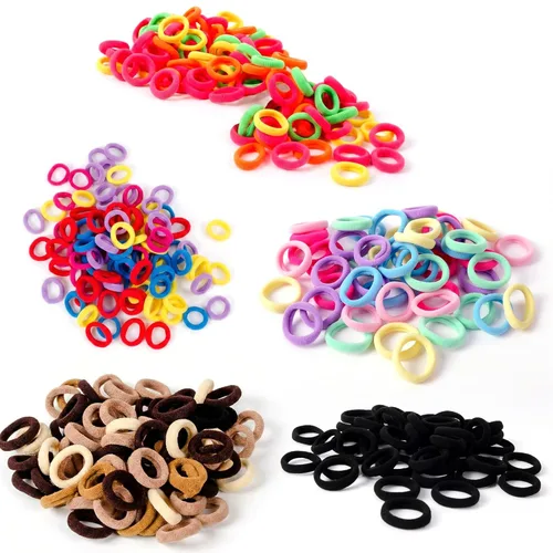 Vista 9 de 500 ligas para el cabello de bebé y niña, bandas elásticas para el cabello para niñas, 23 colores de algodón de caramelo, accesorios para el cabello