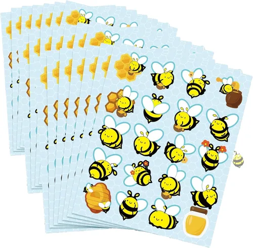 500 calcomanías impermeables de abeja para niños, 25 hojas, 20 estilos, calcomanías autoadhesivas de abeja de miel para manualidades, aula, escuela