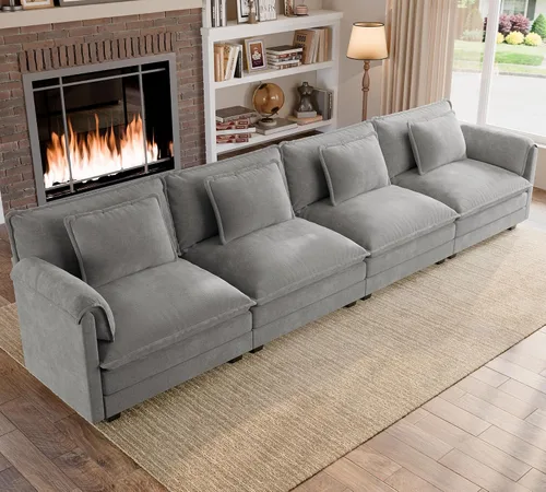 Vista 34 de Sofá modular de gran tamaño de 116 pulgadas, cómodo sofá nube de chenilla, moderno sofá profundo en forma de L de 3 plazas con fundas extraíbles
