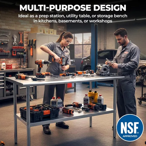 Vista 6 de Mesa de preparación de acero inoxidable de 24 x 12 pulgadas, mesa de trabajo resistente certificada NSF para uso doméstico y comercial, estante