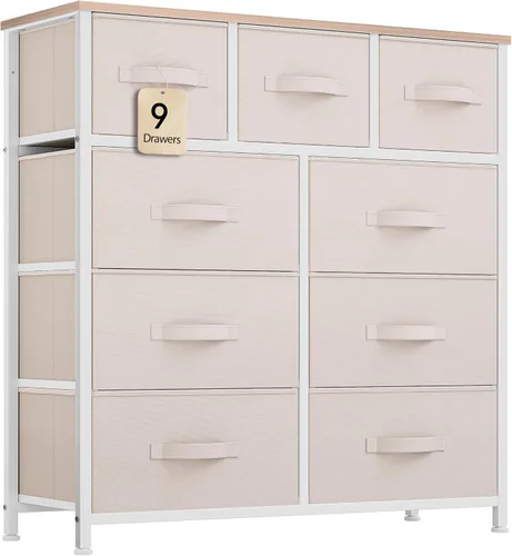 Vista 7 de YITAHOME Cómoda de tela de 4 cajones, cómoda y cómoda para dormitorio, sala de estar, pasillo, armarios, marco de acero resistente, parte superior