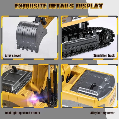 Vista 8 de Remote Control Excavator, RC Construction Toy - Metal Shovel Digger Vehicles with Lights Sounds and 680° Rotation Digging Sand, Christmas Birthday