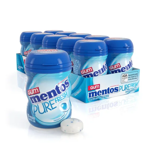 Vista 9 de Mentos Chicle Pure Fresh sin azúcar con xilitol, gaulteria, a granel, botella de 50 piezas (paquete de 6)