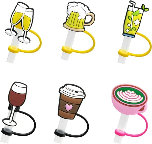 Vista 20 de 6 fundas de silicona para pajilla, cubiertas para popote para vasos, tapones de paja a prueba de polvo para puntas de popote para accesorios