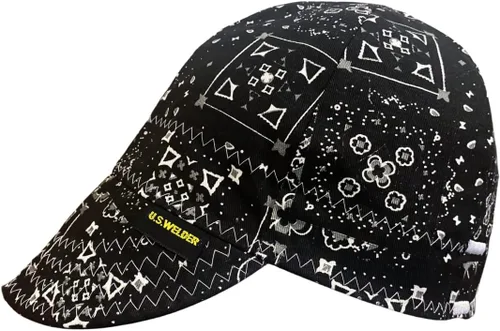 Vista 4 de Gorra de soldador reversible con estampado de bandana (17,15 cm, Negro)