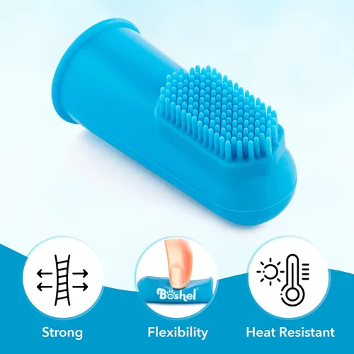 Vista 3 de Boshel Cepillo de dientes de dedo de perro, limpieza de dientes profundos, kit de cepillado dental azul para razas pequeñas y grandes, cerdas suaves
