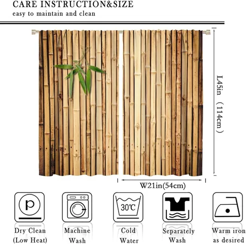 Vista 2 de Cortina con estampado de bambú, estilo japonés, tela para el hogar, sala de estar, dormitorio, cocina, baño, decoración opaca con bolsillo