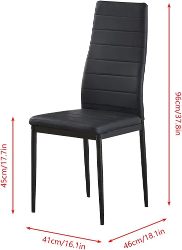 Vista 18 de Moderna mesa de comedor negra de 5 piezas con sillas para 4 personas, mesa de comedor de vidrio templado y sillas de cocina, juego de 4 piezas