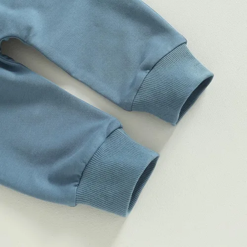 Vista 7 de Ropa de otoño e invierno para bebé niño, con capucha, de manga larga, a rayas, pantalones elásticos para recién nacidos azul (Patchwork Blue)