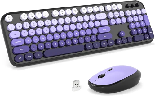 Vista 10 de MOFII Combo de teclado y mouse inalámbricos, tamaño completo 2.4G, máquina de escribir Plug and Play, juego de teclado y mouse redondos retro