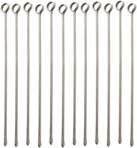 Vista 6 de Soro Essentials - Juego de 12 brochetas ovaladas de acero inoxidable de 8 pulgadas - Brochetas para asar a la parrilla de metal para barbacoa