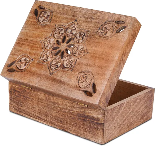 Vista 9 de Mela Artisans Serena Caja de madera de mango – Caja de almacenamiento de madera hecha a mano para joyas, accesorios y decoración del hogar – Mango