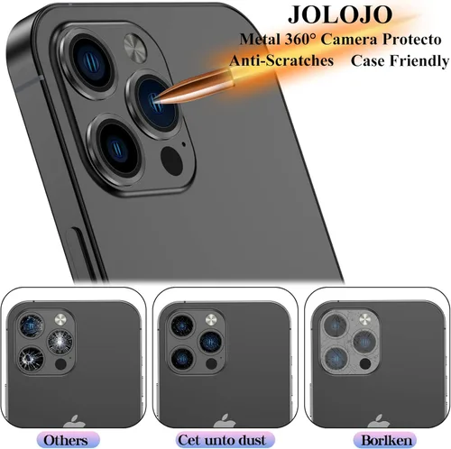 Vista 5 de Protector de lente de cámara compatible con iPhone 14 Pro/Max, funda de vidrio templado para anillo de cámara, resistente a roturas, resistente a