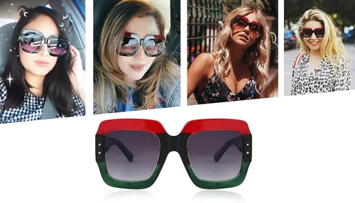 Vista 4 de Feisedy B2276 Gafas de sol cuadradas de gran tamaño con marco de brillantina multicolor