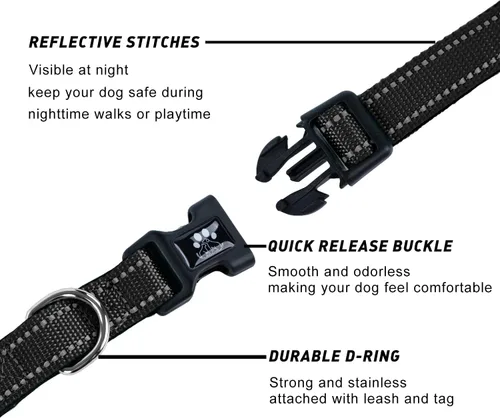 Vista 4 de FURRYFECTION Juego de collar y correa reflectante para perro con hebilla de liberación rápida, acolchado con neopreno, collar de nailon ajustable