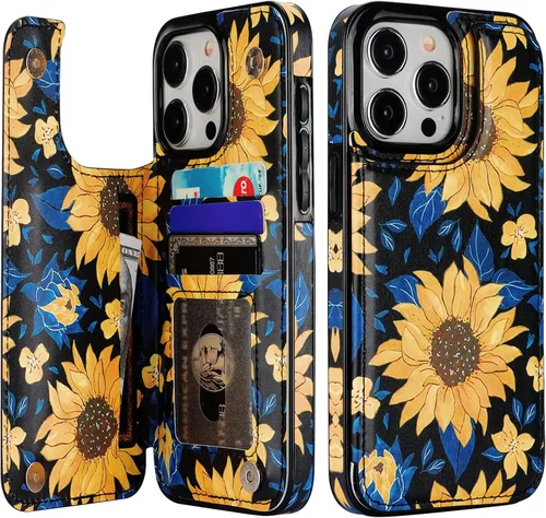 Vista 13 de HAOPINSH Funda tipo cartera para iPhone 15 Pro Max con tarjetero, diseño de leopardo negro y guepardo con tapa trasera, de piel sintética